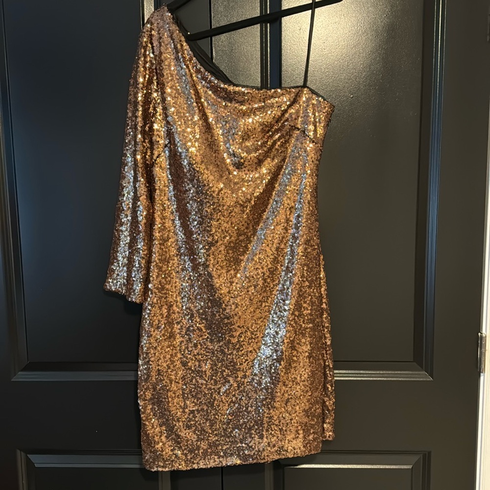 One shoulder sequined Copper short dress